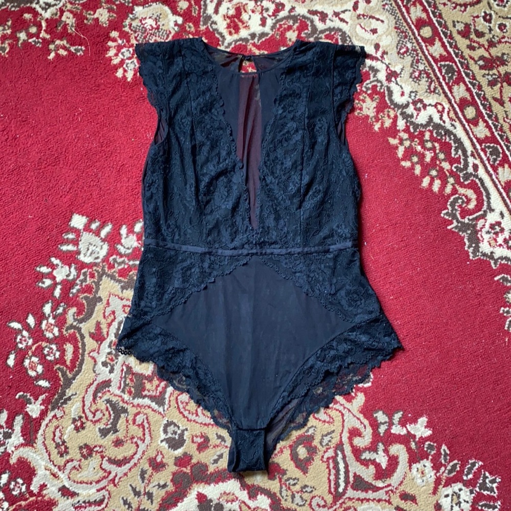 Black lace body suite